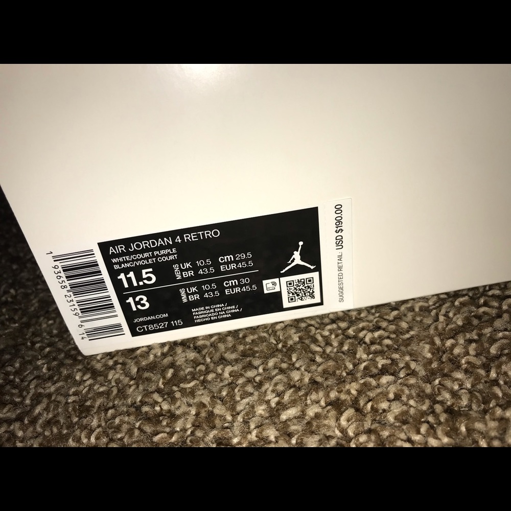 Jordan 4 metallic purple size 11.5